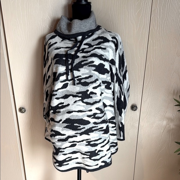 Gray and Black Camouflage Women's Cowl Neck Sweater - Picture 1 of 4